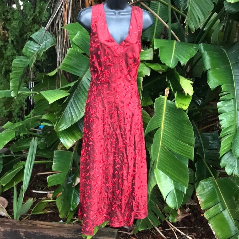 ECI silk metallic floral silk brocade dress
